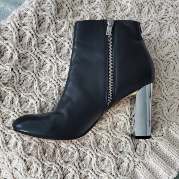 Limited Edition CK Savana Mirror Block Heel Leather Ankle Boots- US 8.5​ - Picture 7 of 16